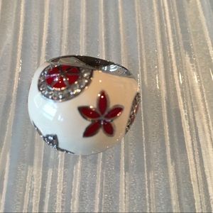 925 Silver Enamel Ring with Topaz